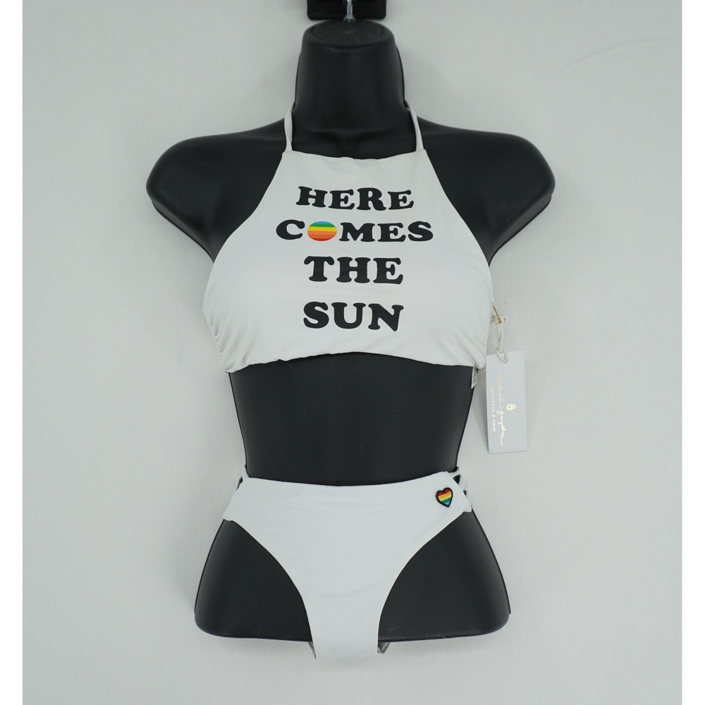 Spiritual Gangster Here Comes The Sun White Bikini Set Rainbow Heart Small NWT